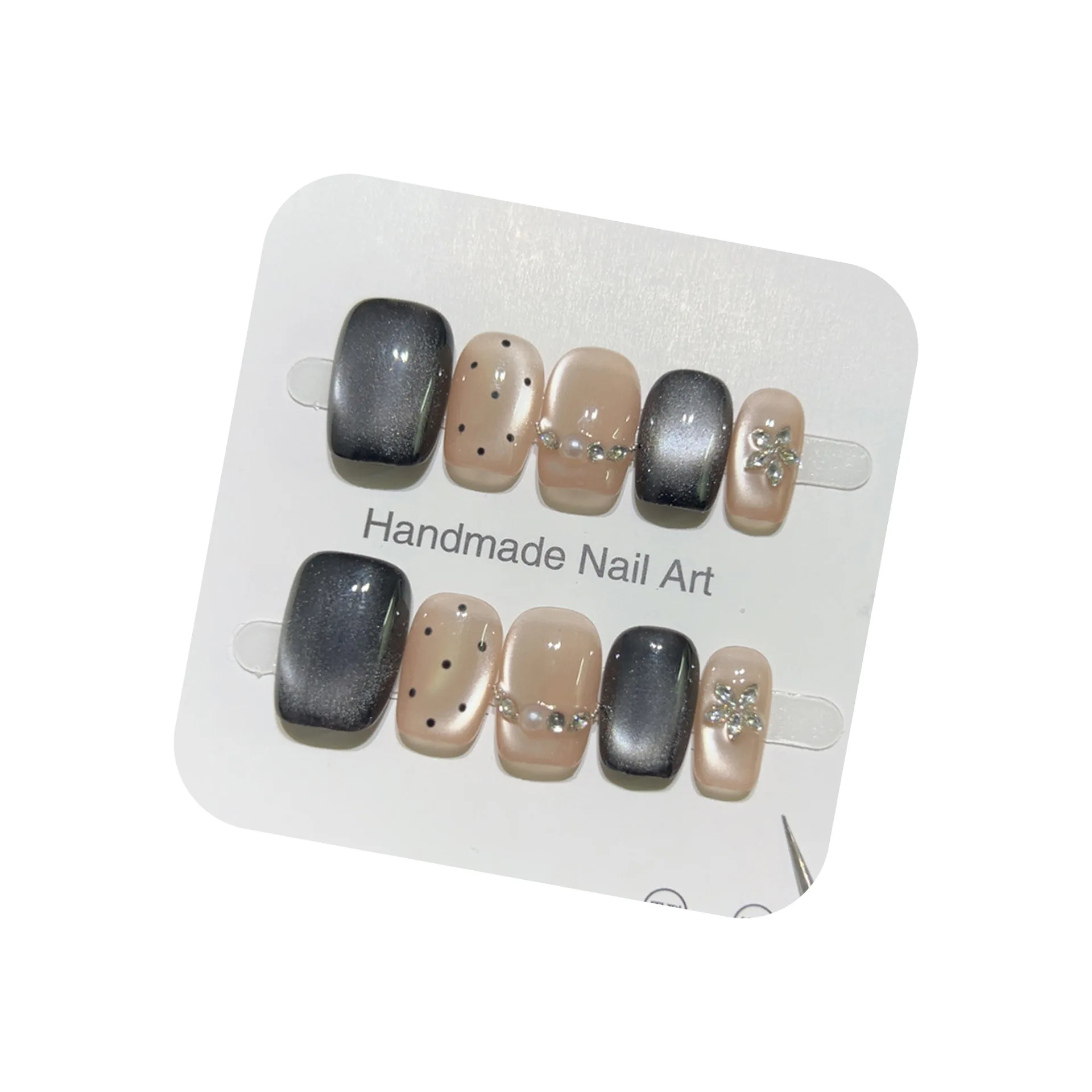 10 pièces presse à la main sur les ongles paillettes oeil de chat à pois strass conception mignon faux ongles portable ongles conseils Art pour les filles chaudes