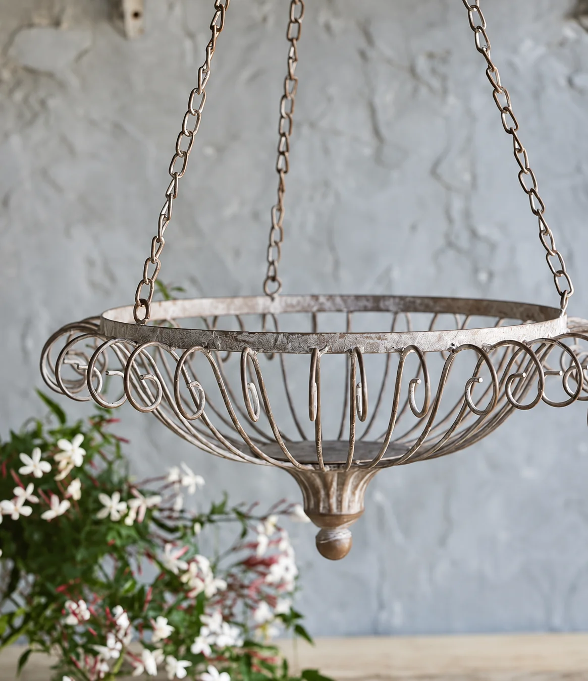 Vintage Metal Hanging Basket Set, Plant Holders, Decorative Scrollwork Design