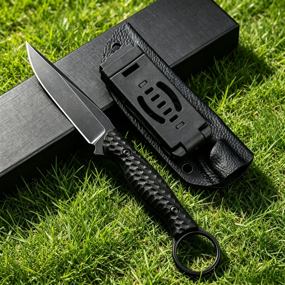 Compact Fixed Blade Knife Ring G10 Handle, Kydex Sheath, Outdoor Camping Hunting EDC Straight Knife