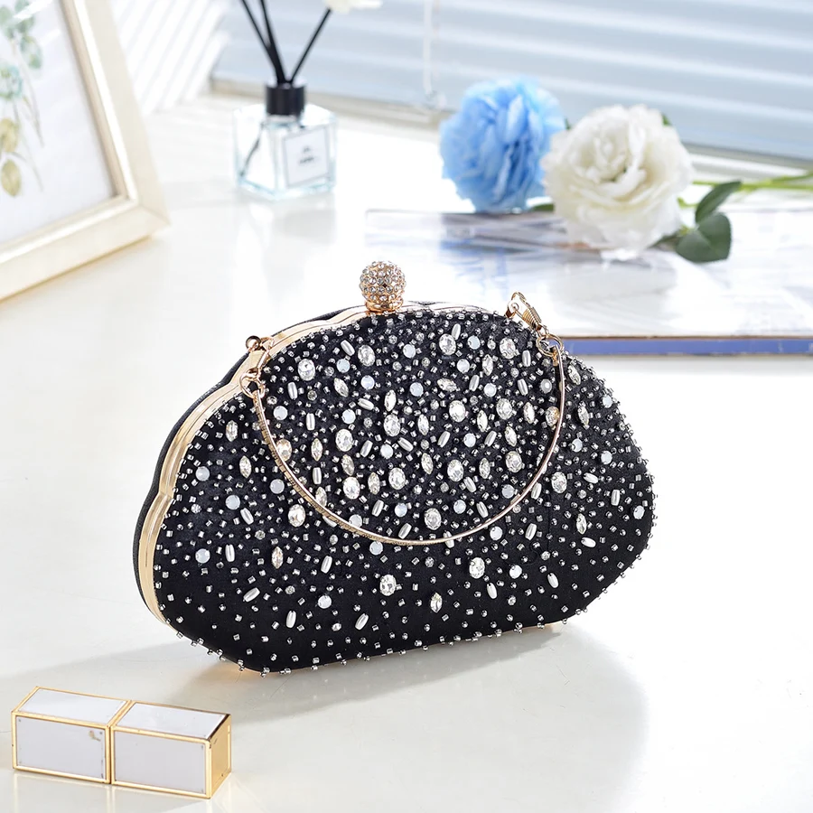 

Party Banquet Glitter Shell Handbags Crystal Bridal Wedding Clutch Purse Rhinestone Women's Evening Bag Chains Shoulder Bags Sac