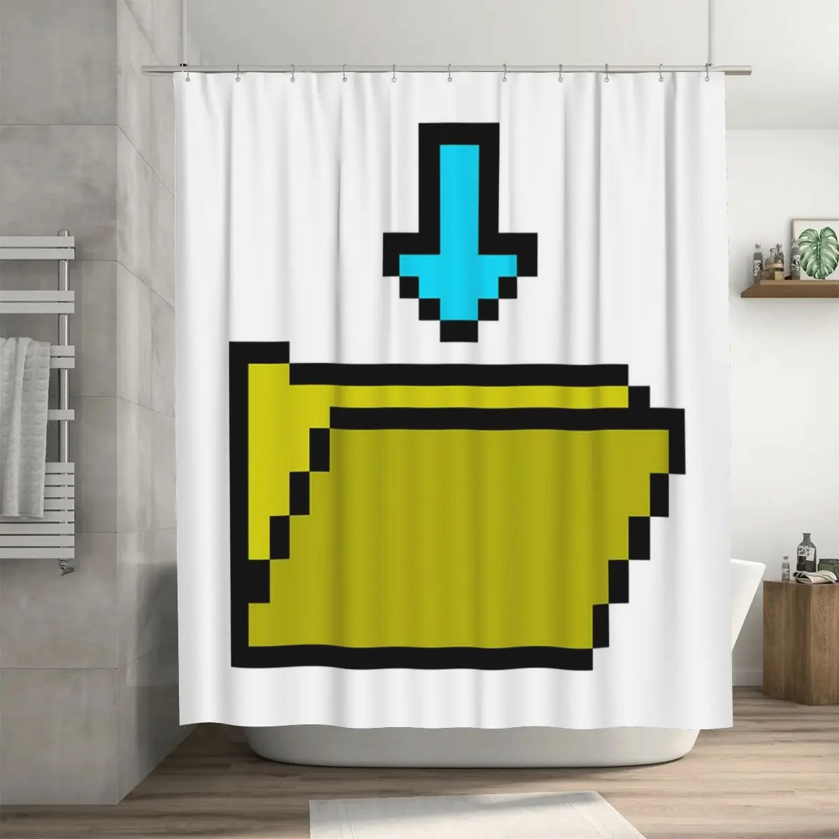 

Занавеска для душа с пиксельным артом, полиэстеровая, водонепроницаемая, с крючками