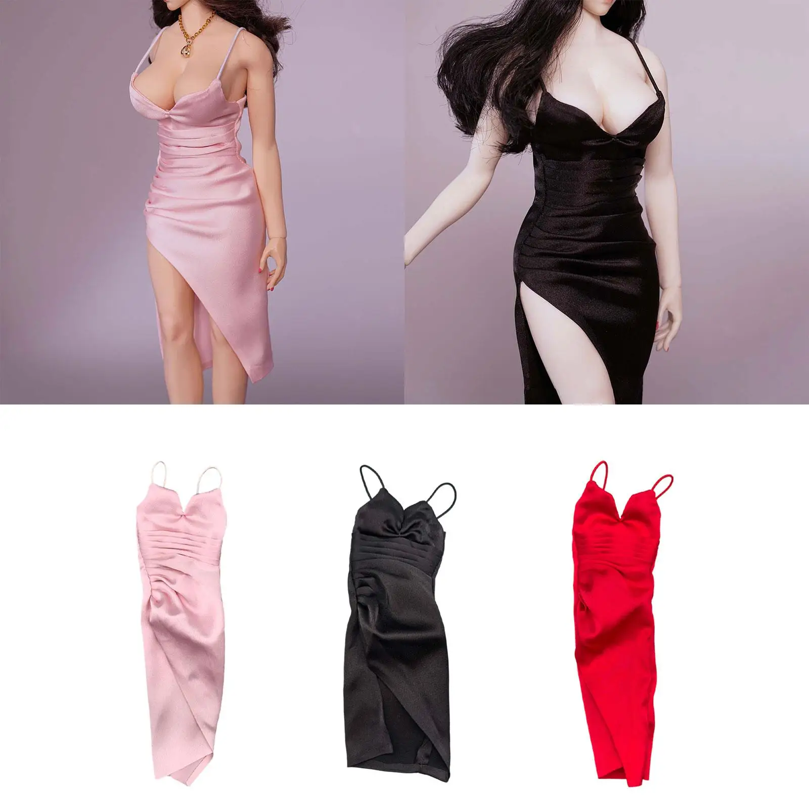 1/6スケール 女性用コスチューム ディープVネック ノースリーブ ドール服 ミニチュア クラブ ナイトアウト ドレス 12インチ アクションフィギュア ボディ用