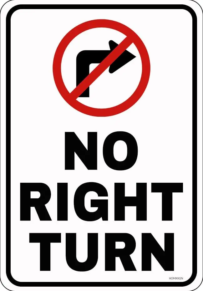 1p,No Right Turn Sign Street Road Metal Signs Outdoor Safety Sign Traffic Warning Signs for Garden Yard School Lawn