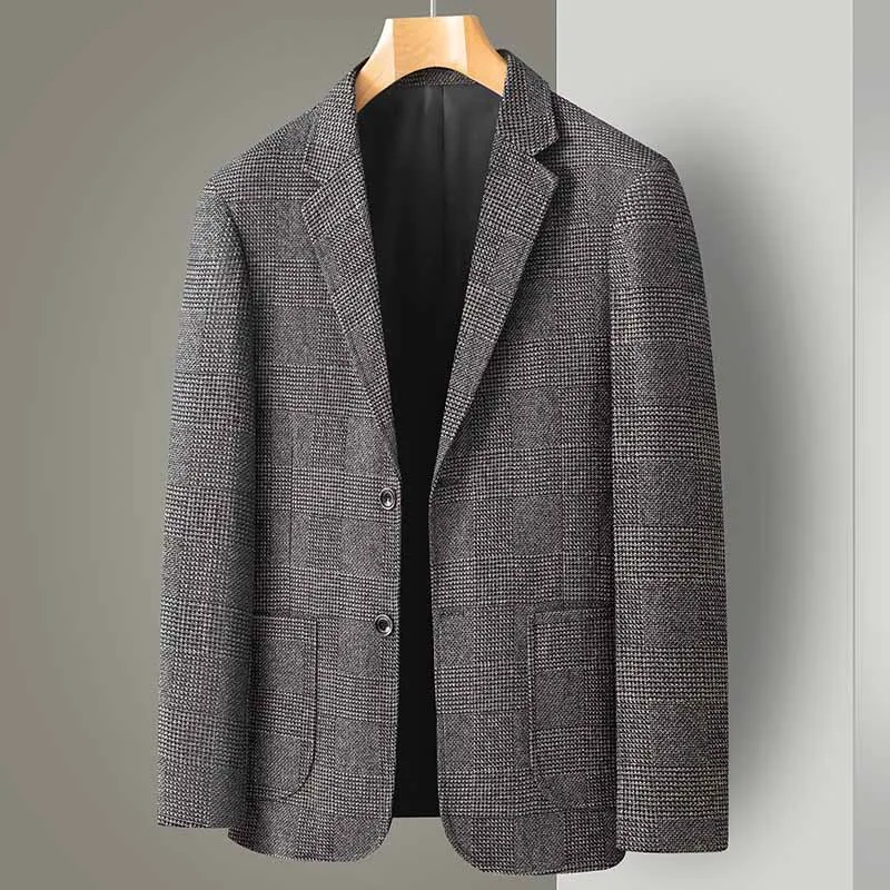 

Мужской пиджак KIDWHXR: Свободный крой, отложной воротник, однобортный, в британском стиле, в клетку, дышащий, для деловых встреч