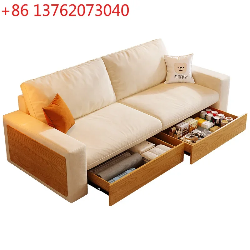2025 new Japanese-style small apartment tofu block fabric sofa log wind storage solid wood sofa