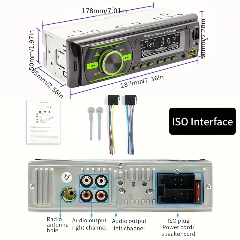 1pc Car Radio Stereo 1Din Wireless M3 Player 60W x 4 FM Receiver with IR Remote Control, AUX/USB/TF Card Slot