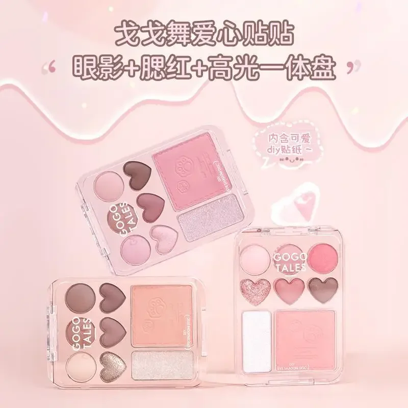 

GOGO TALES Stick Sweet Heart Powder Blusher Eyeshadow Palette Blush Highlights Caramel Powder Brown Makeup Palette