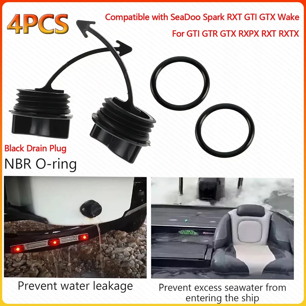 

4 шт. черные сливные пробки и уплотнительные кольца, совместимые с SeaDoo Spark RXT GTI GTX Wake для GTI GTR GTX RXPX RXT RXTX 292002024