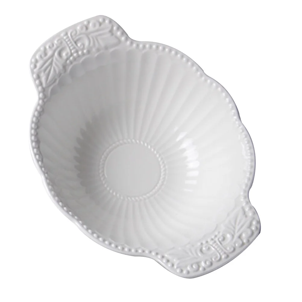 

1Pcs Salad Bowl Bone Creative European Style Exquisite Embossed Design for Soup Dessert Fruit Kitchen Tableware