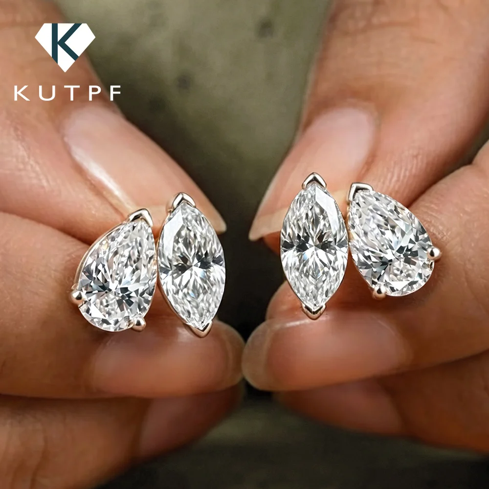 4cttw Marquise- und Birnenförmig geschliffene Moissanit-Ohrstecker mit Zertifikat, 2 Diamant-Ohrstecker für Damen, Hochzeit, S925-Silber, edler Schmuck