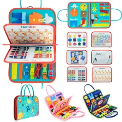 Busy Board Montessori Toy Kids Sensory Preschool Learning Educational Tools Lacing Up Suitcase Children Travel Activities Skills