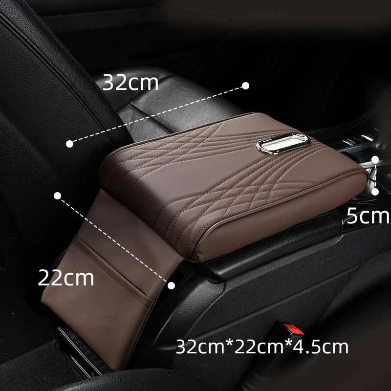 Funda Universal para Reposabrazos de coche, accesorio de almacenamiento frontal de cuero Napa, aumento de altura, cojín Central para reposabrazos, 32x22x5cm