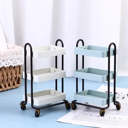 Mini Trolley Floor Storage Rack with Wheels Dollhouse Miniature Furniture Shelf Bookshelf Display Decoration