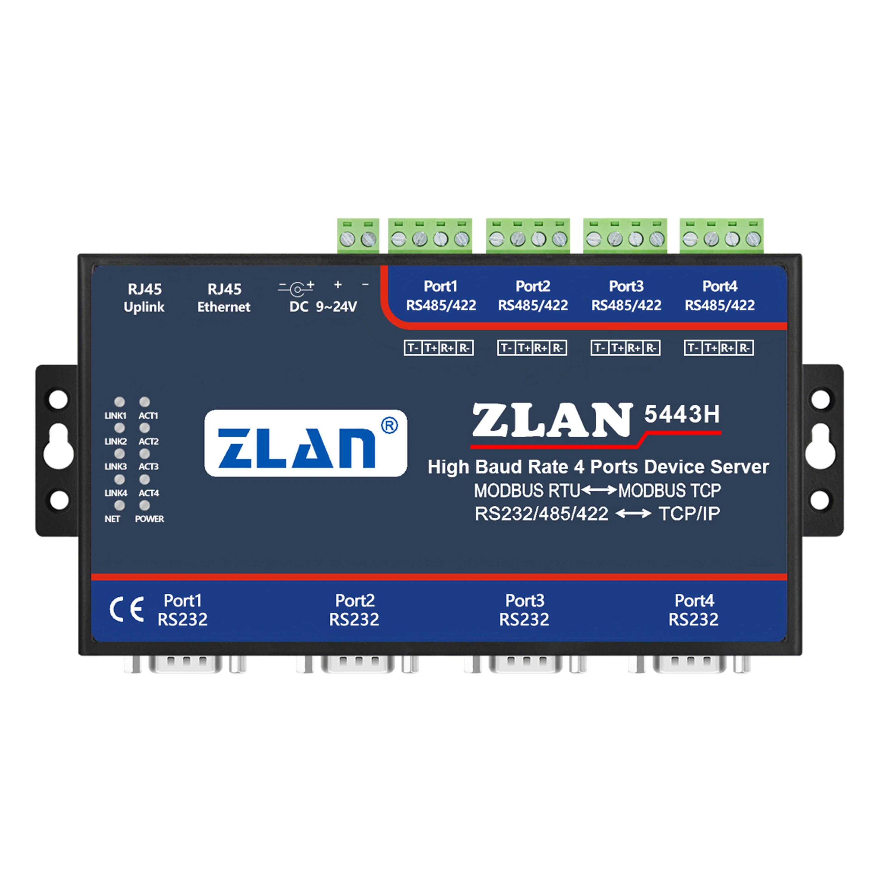 high baud rate 4 port RS232 485 422 to Ethernet TCPIP Converter Modbus RTU TCP Gateway Serial device server ZLAN5443H