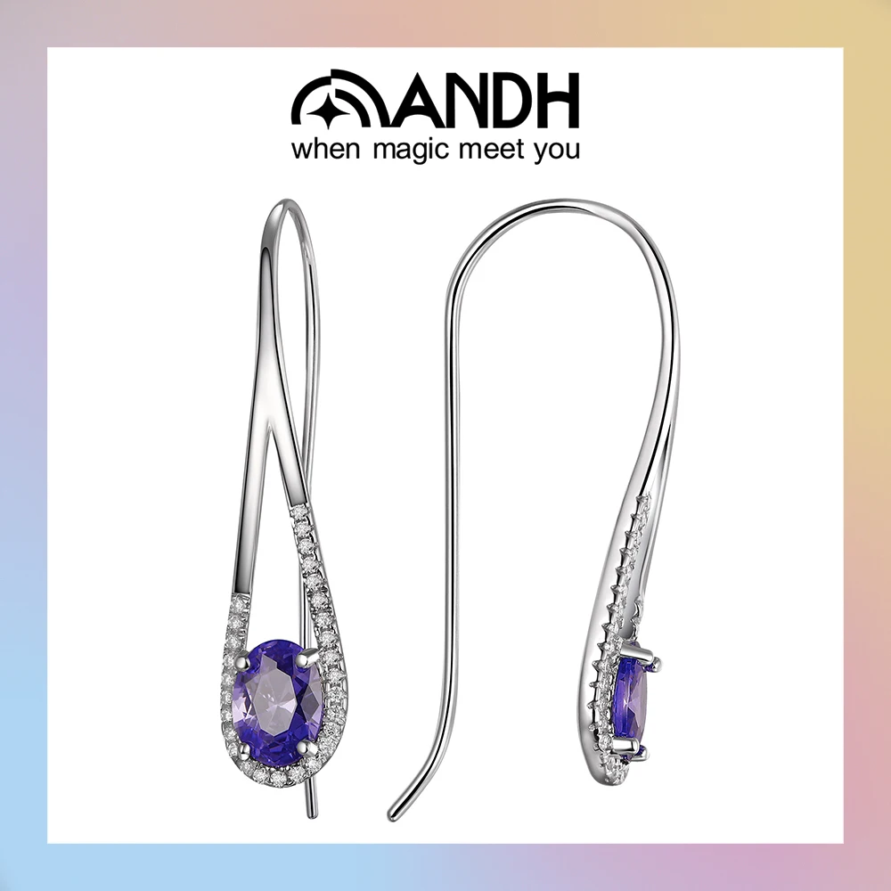

ANDH Purple Oval Cubic Zirconia Moissanite Long Wire Earring for Women 925 Silver Hypoallergenic Lightweight Ladies Hook Earring