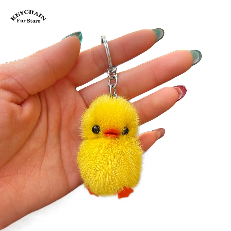 Fur Plush Toy Duck Keychain With Helmet Key Ring For Women Gift Unique Funny Creative Colorful Animal Women Bag Car Keychain