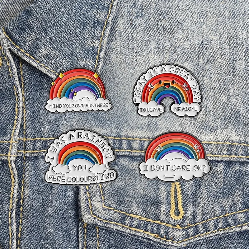 Wetter-Stimmungs-Emaille-Abzeichen-Set Regenbogen Wolke Regen Donner Zitat Legierungs-Brosche Schmuck-Accessoires Geschenke für Introvertierte – Detail 2