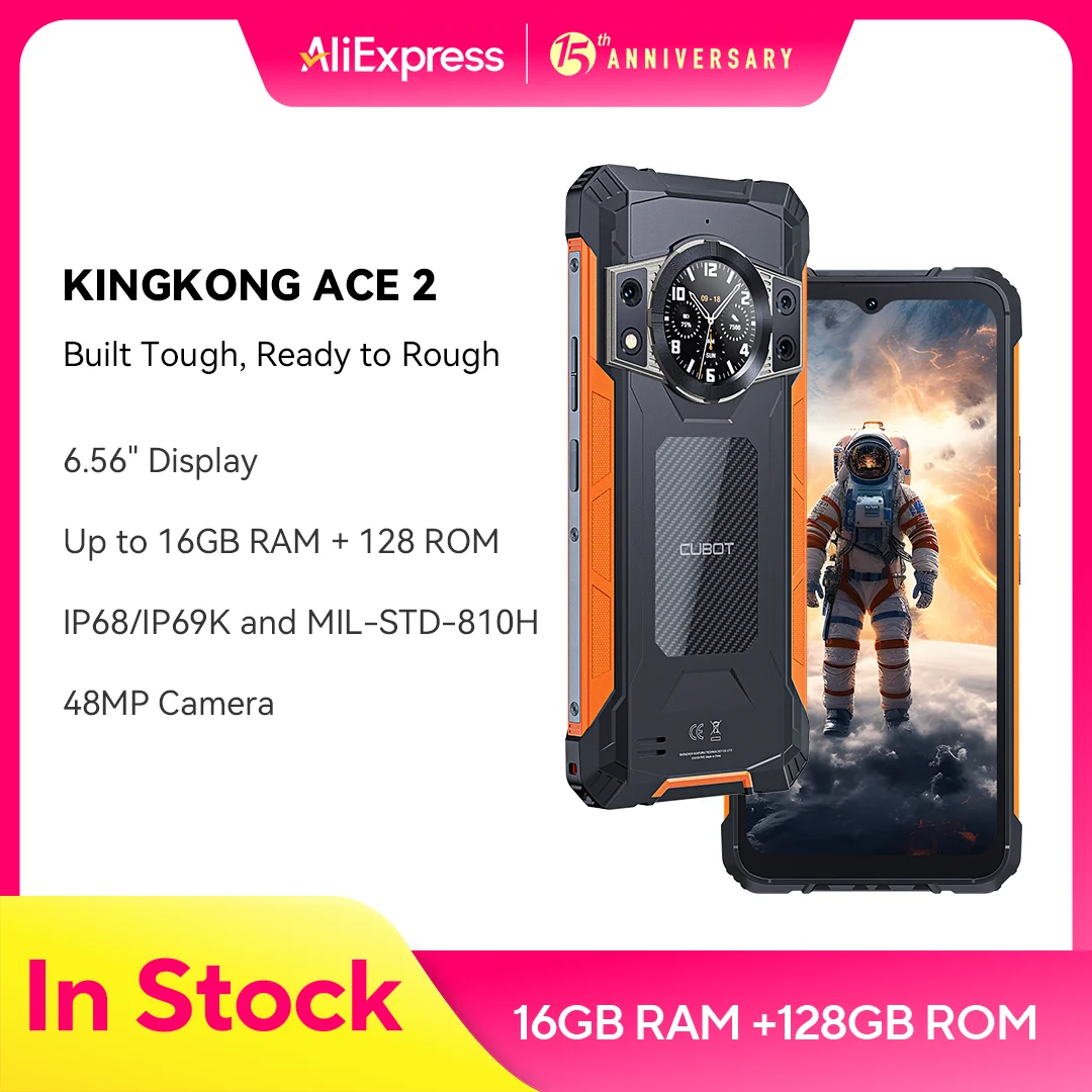 [Nouveauté] Cubot KingKong ACE 2 Smartphone ultra-mince et robuste Android 14, 16 Go de RAM (6 Go + 10 Go étendus), 128 Go de ROM, écran 6,56 pouces 90 Hz, double écran, appareil photo 48 MP, 4G telephone portable, NFC