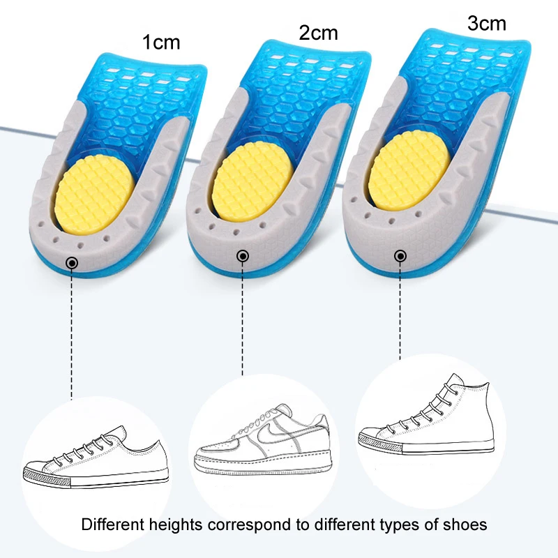 High Quality TPE Heightened Insole Height Increase Half Shoes Pad Men Women Silicone Gel Invisible Growing Heel 1-3cm Lift Soles