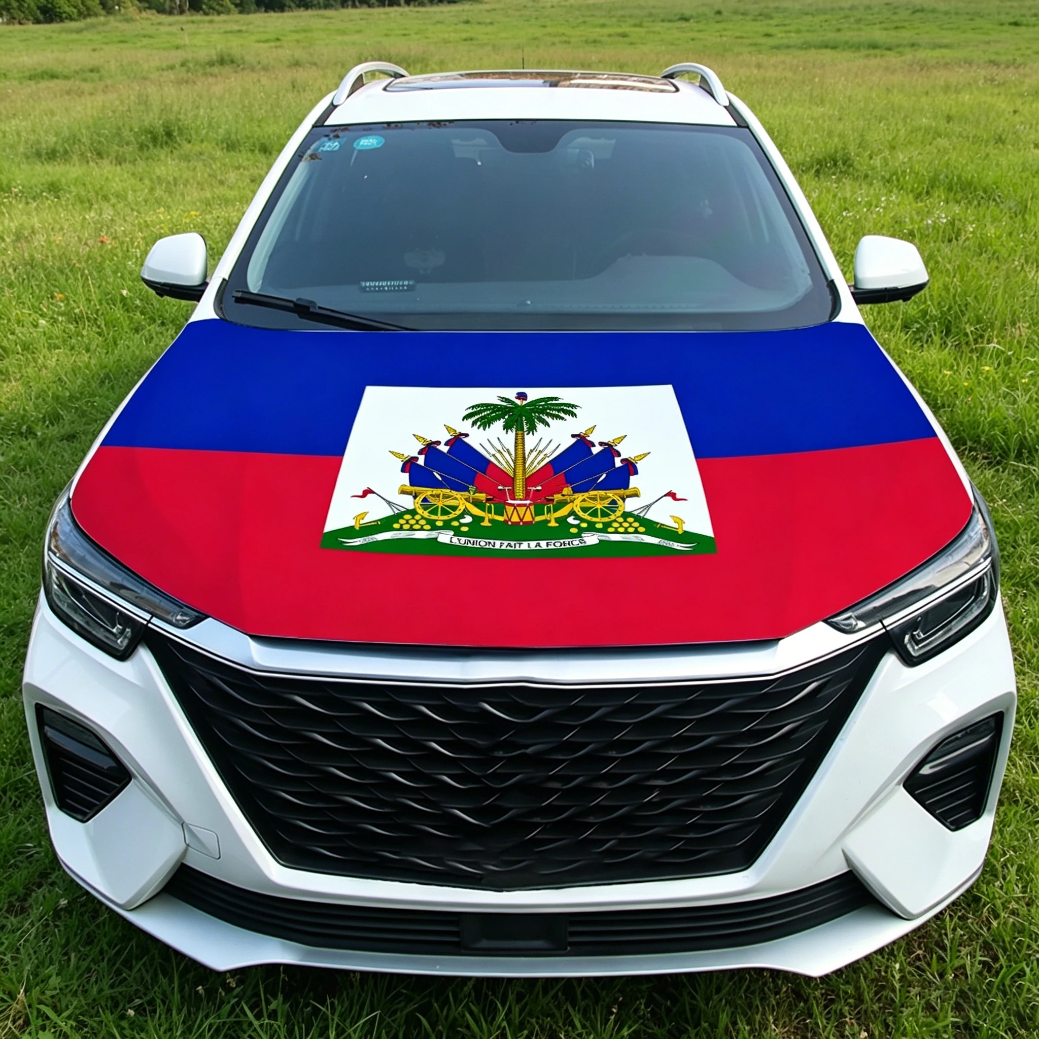 3.8x5.3ft National Haiti Flag Car Hood Cover Hayti Flag Automobile Engine Hood for Vehicle Decoration