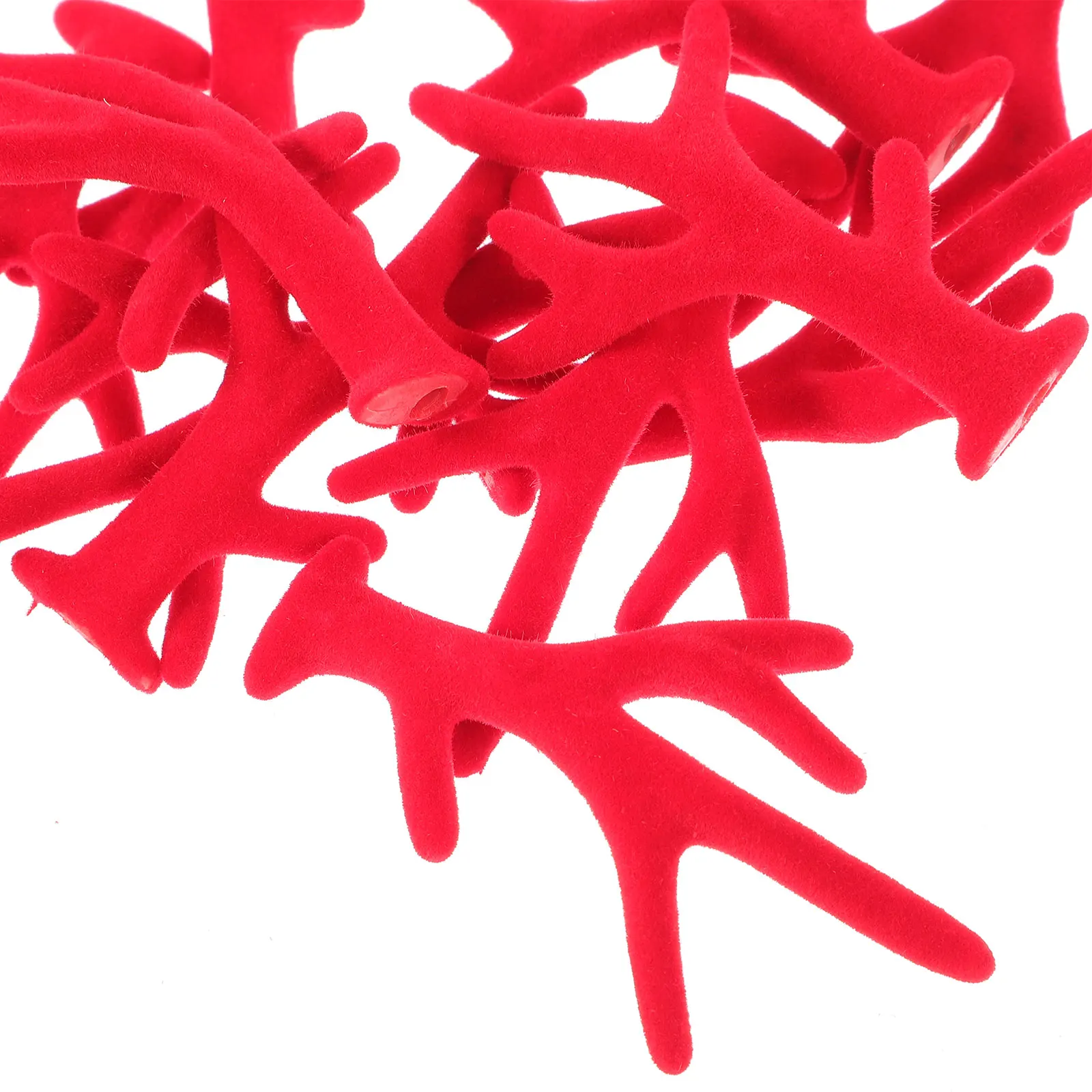 

100pcs Deer Antlers Mini Flocking Realistic for Headband DIY Crafts Hair Accessories Embellishments Red Color