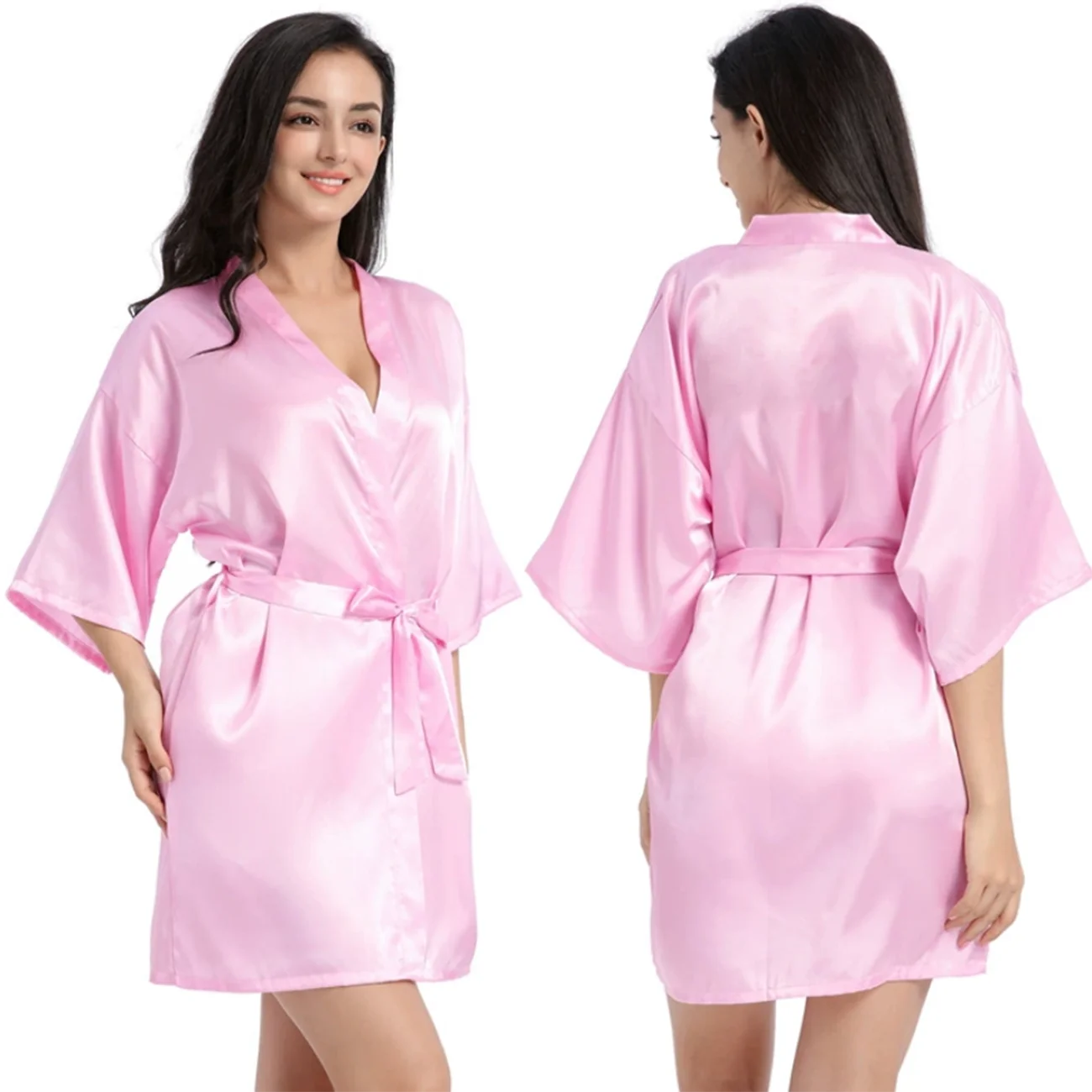 Solid Robe Satin-Silk Bathrobe for Bride Short Bridal Robe Women's Bridesmaid Gift for Wedding Party Team Sister Mother Shower