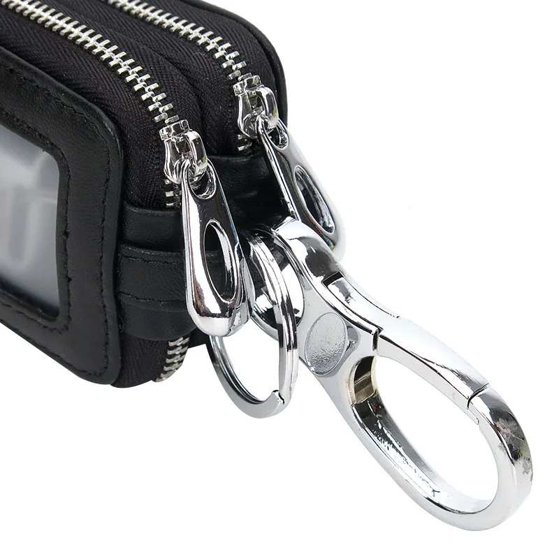 Genuine Leather Key Wallets Men Simple Car Key Pouch Knitting Housekeeper Holder Ladies Sheepskin Leather Double Zipper Key Case