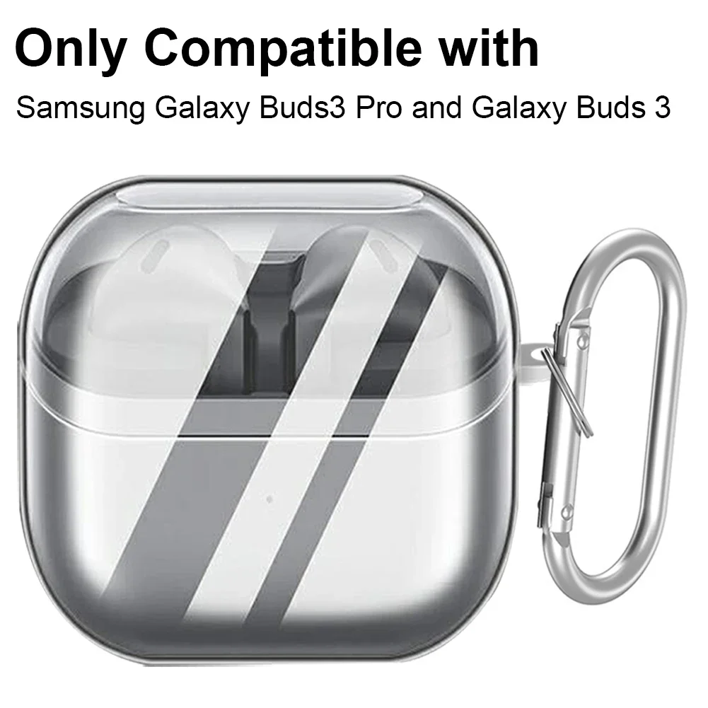 Transparent Case for Samsung Galaxy Buds3 Pro and Buds 3 with Carabiner Hard Cover Anti-Drop Anti-Yellowing 2024 New