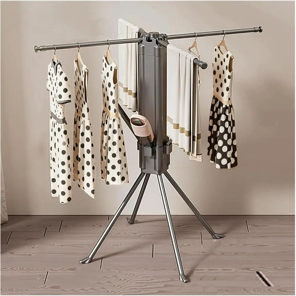 Tendedero de ropa plegable resistente de 4 patas, alto 129 cm, portátil para interiores y exteriores, barra colgante ajustable (2 colores)