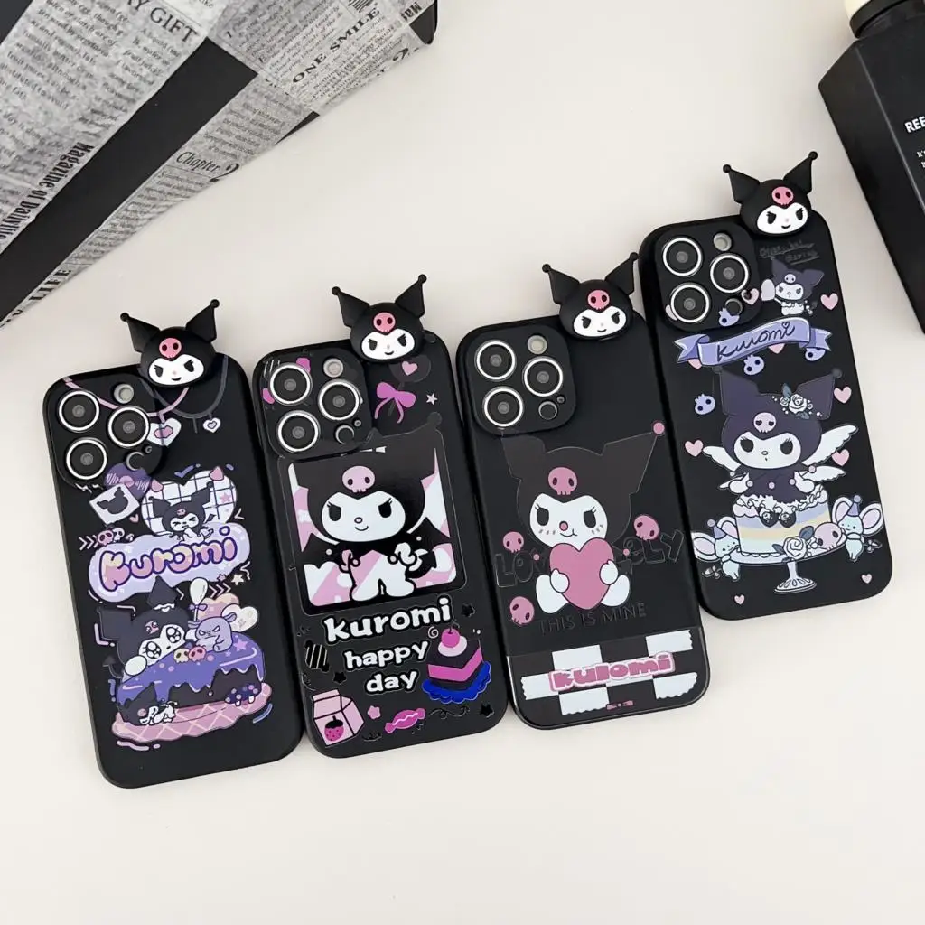 Cute Kuromi Case With Holder Rope For iPhone 6 6s 7 8 X Xs Max XR 11 12 13 14 15 Pro SE Max