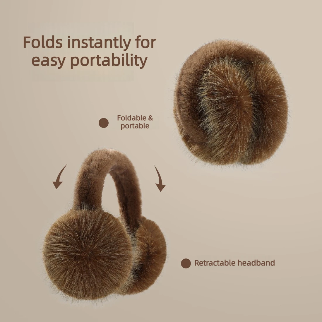 Women Winter Faux Mink Fur Earmuffs Foldable Plush Ear Warmer Fashion Windproof Cold‑proof Ear Cover for Outdoor Travel Cycling