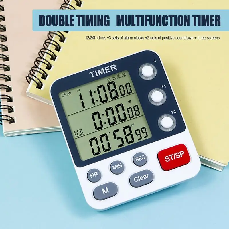 3 Channels Kitchen Timer Digital Magnetic Egg Timer 3 In 1 Countdown Timer Clock Stopwatch Adjustable Volume Cooking Timer For