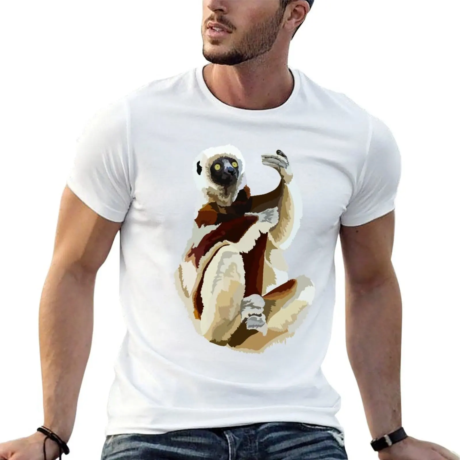 تي شيرت S is for Sifaka تي شيرت مضحك تي شيرت رجالي برسوم جرافيك تي شيرت للرجال