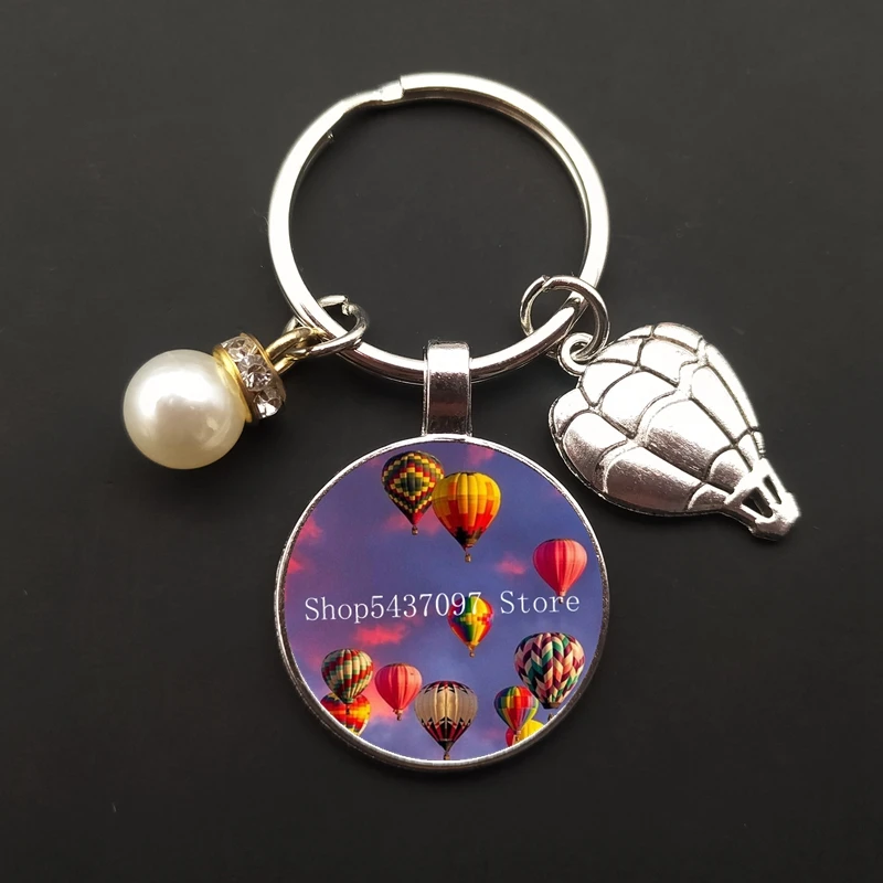 LLavero de globo de aire caliente esmaltado, colgante de cristal de cabujón, llavero de bolsa de coche, regalo de recuerdo de pareja, joyería de moda, nuevo