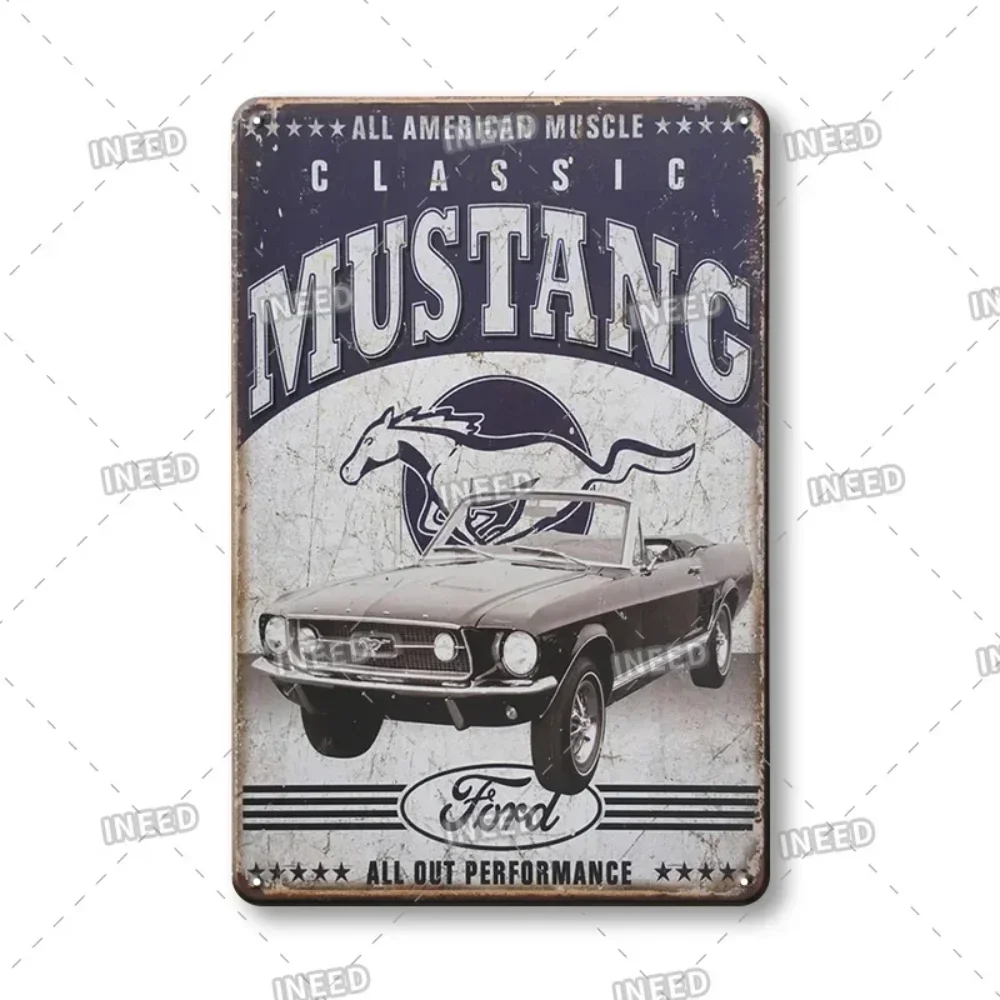 1pc Retro Ford Mustang Metal Tin Sign Vintage Car Brand Wall Sticker Garage Decoration Man Cave House Wall Sign 8x12 Inch