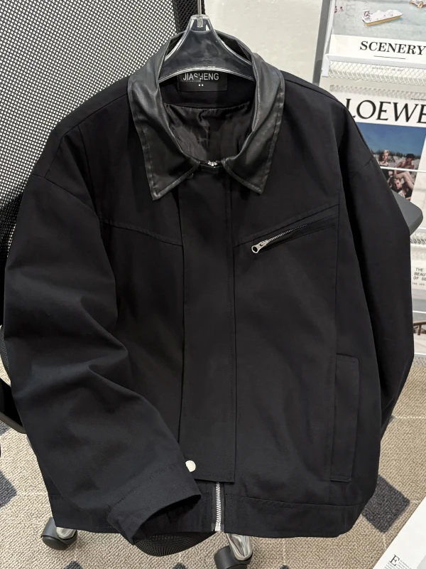 

Мужская куртка из искусственной кожи в стиле пэчворк, свободного кроя, в американском ретро-стиле, для работы, весна-осень, модная, брендовая, молодежная, с длинными рукавами