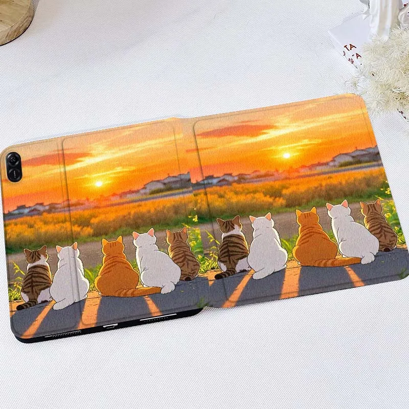 

Sunset Cat Cartoon Gift For Huawei MediaPad T5 T10s M6 M5Lite SE Honor Tab 5 6 7 V7 V8 X8a X9a Pro Soft Tablet Case