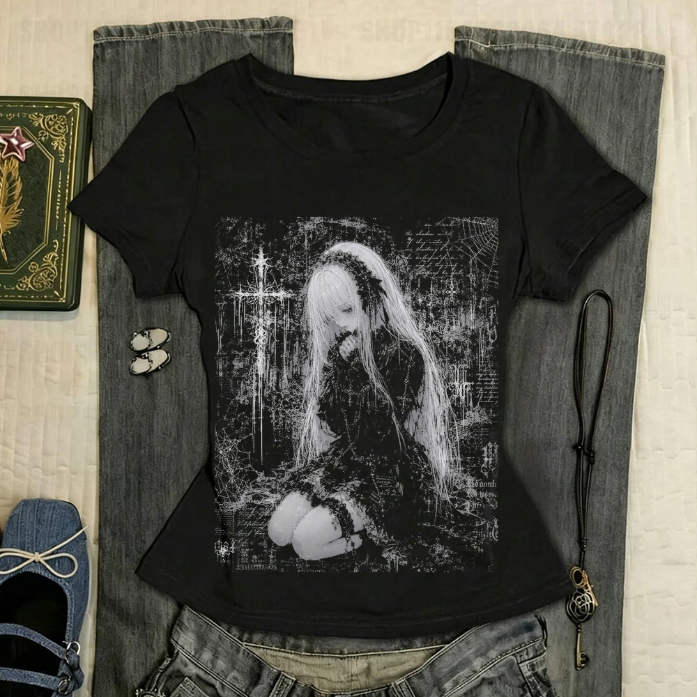 Goth Woman Clothes for Women Graphic Tees Y2k Top Female Clothing Graphic T Shirts Spring 2026 Woman Harajuku Star Girl Y2k Kpop