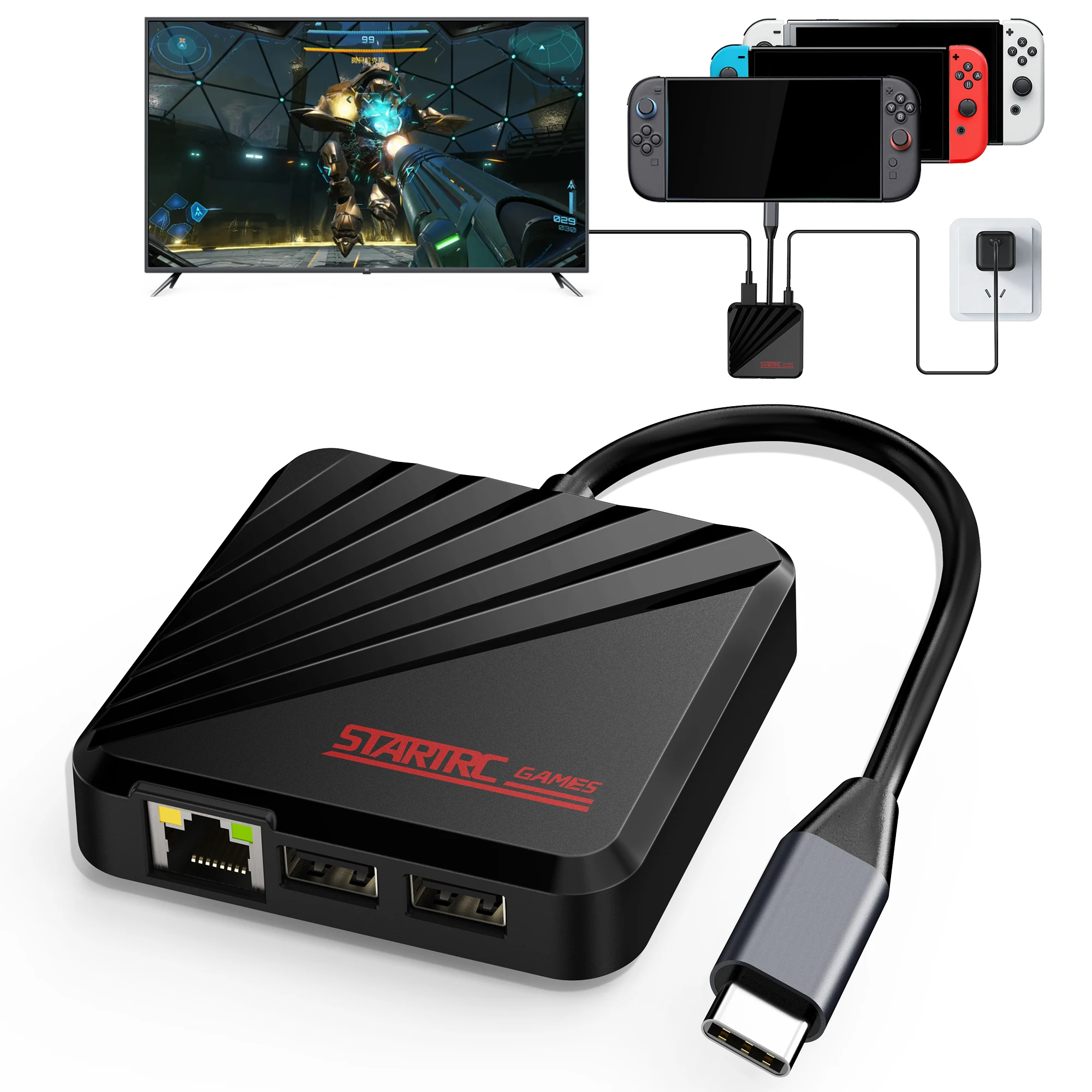 

Док-станция для Nintendo Switch 2, портативная дорожная ТВ-док-станция с гигабитным Ethernet-интерфейсом, выходом HDMI 4K@60Hz, 65W с USB