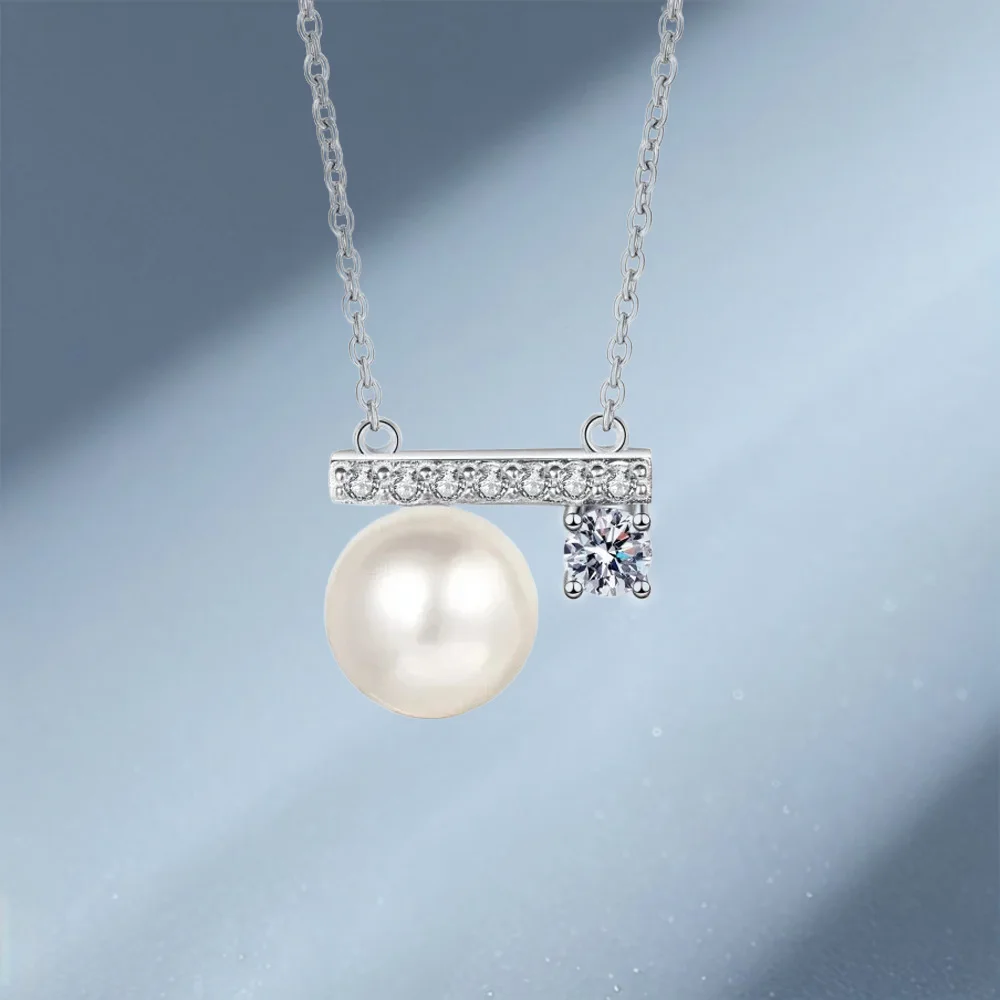 

Women's 0.475CT Moissanite Diamond Necklaces, Popular Style Luxury Platinum Pt950 10mm Pearl Pendant chain Fine Jewelry for Girl