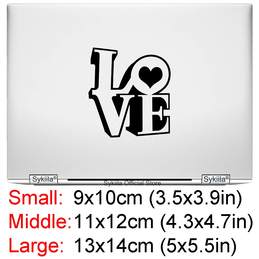 Love Text Silhouette Symbol Vinyl Decal Sticker for Macbook Skin Air 13 15 Pro 14 16 17 Laptop Notebook White Black 3D Cutout