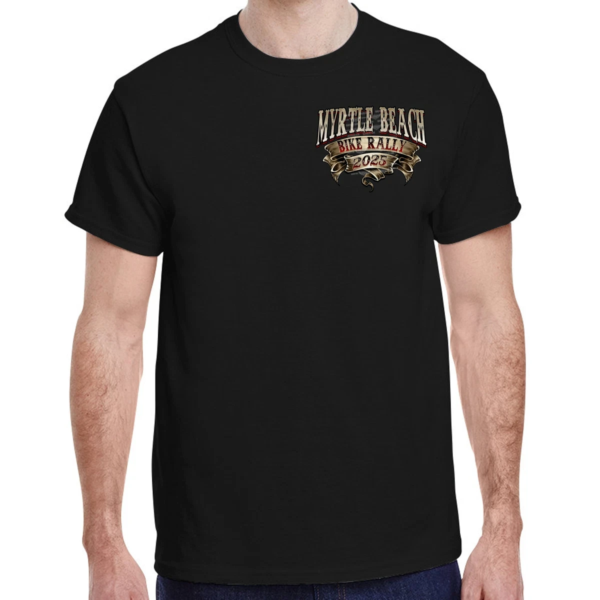 2025 Myrtle Beach Bike Rally Ribbon Engine T-Shirt High-end Luxury Unisex Style Both of Men and Women