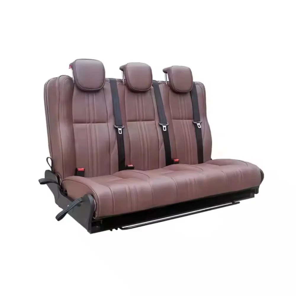 3-Person Leather PU Trifold Folding Seats Modified Car Seats for RV MPV Van Motorhomes Alphard Land Cruiser Models