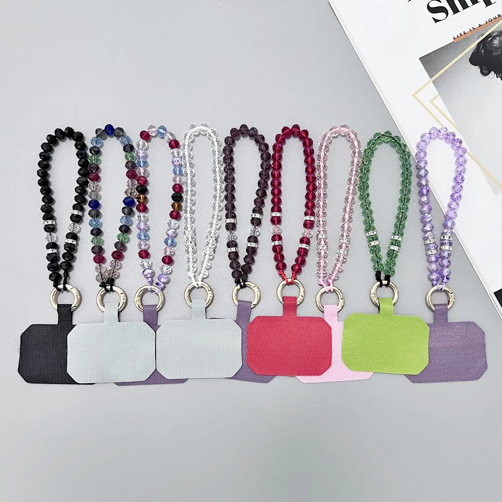 Colorful Crystal Mobile Phone Lanyard Short Wrist Strap Phone Charm Portable With Patch Outdoor Anti-Lost for All Phone Cases