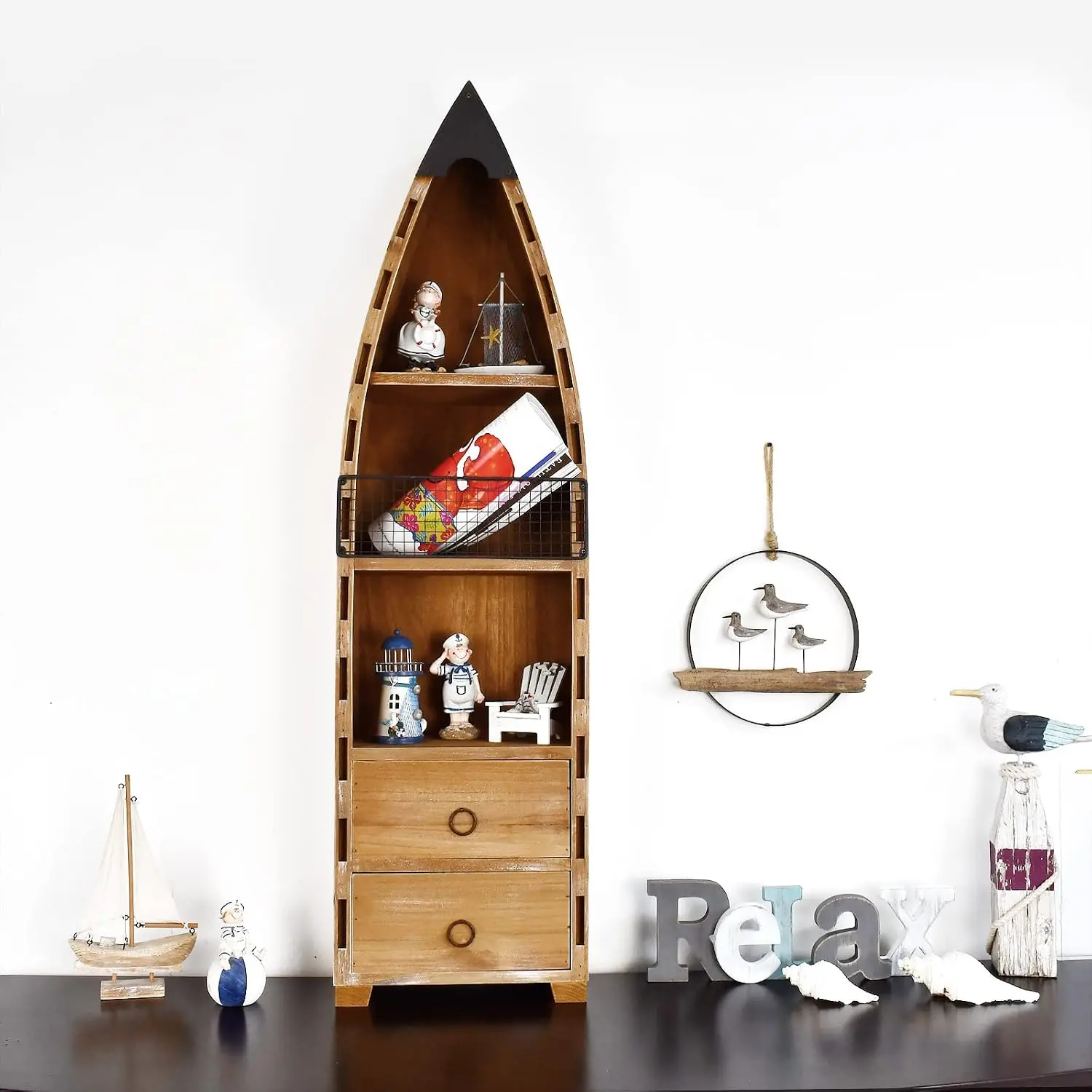 Solid Wood Boat Shelf Nautical Wall Decor Beach Bookcase, Customized