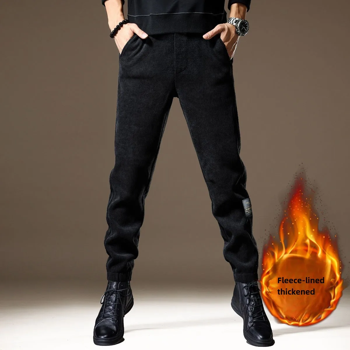 

2025 New Pants Men's Casual Pants Winter Autumn Corduroy Loose Leggings Black Fleece Sweatpants Trousers Men