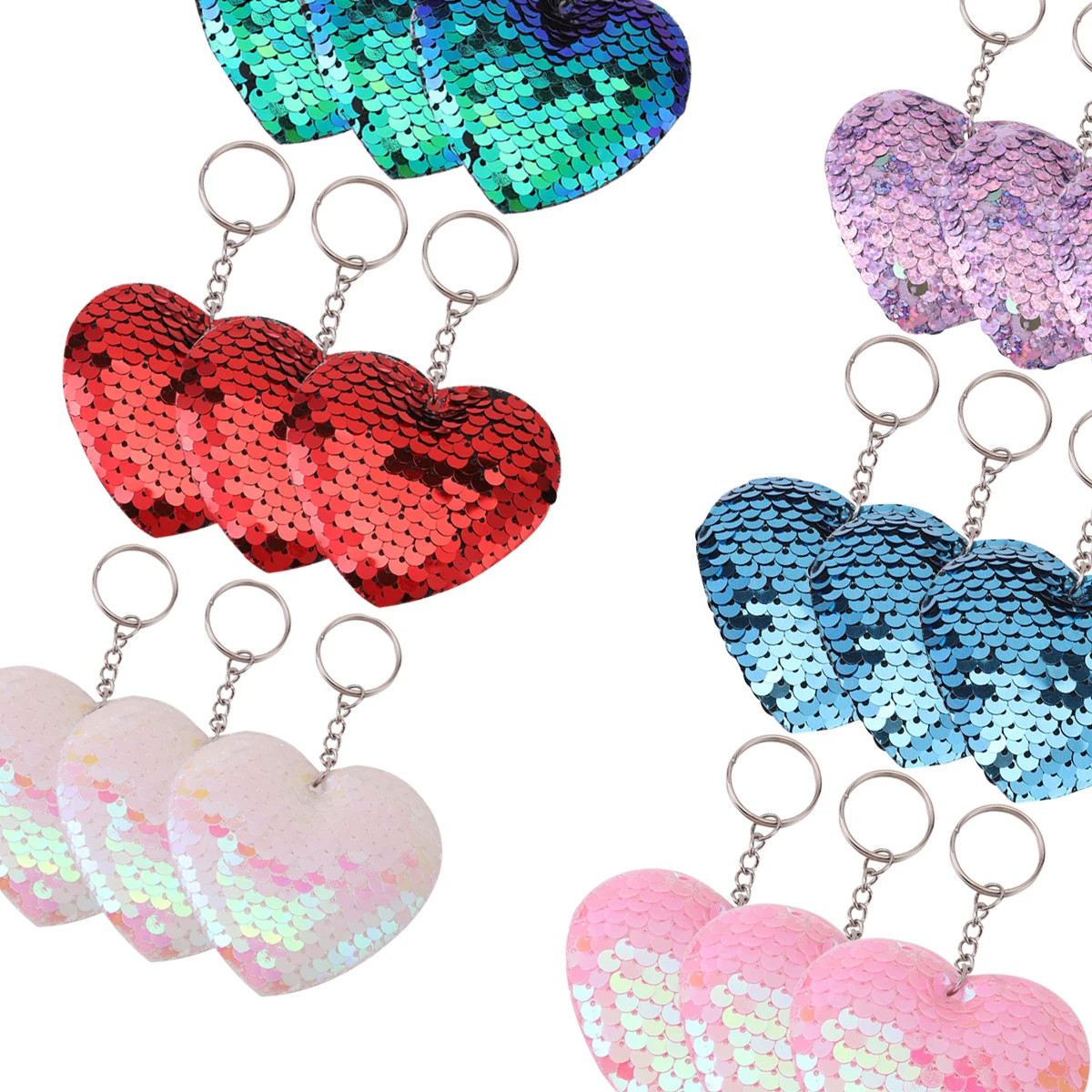 18Pcs Reversible Sequin Heart Keychain, Glittering Sequins Keyring For daily wear Party Favors, Backpack Luggage Bag Decorations