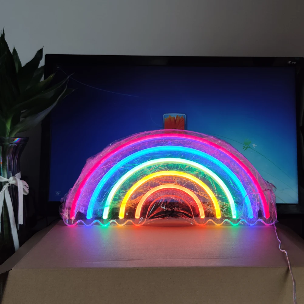 Led Rainbow Neon Sign for Bedroom DC5V Powered Neon Rainbow Light for Wall Decor Cute Colorful Rainbow Light Up Sign for Kids