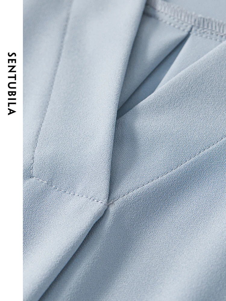 SENTUBILA automne bleu Blouse femmes 2025 Style français bases col en V à manches longues hauts trajet élégant femmes pulls 143C57058