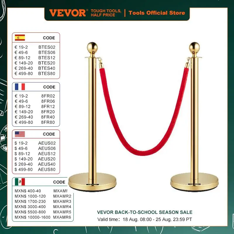 

VEVOR Velvet Ropes and Posts Stainless Steel Gold Stanchion w/ Ball Top Crowd Control Barrier for Theaters Wedding Exhibition